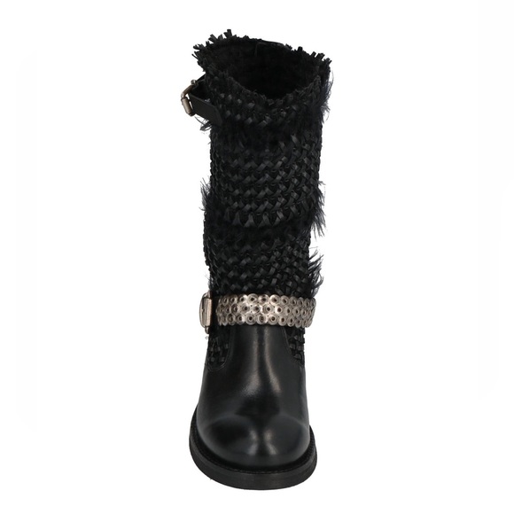 Metisse Italian leather biker boots with silver stud and buckle details - Picture 4 of 11
